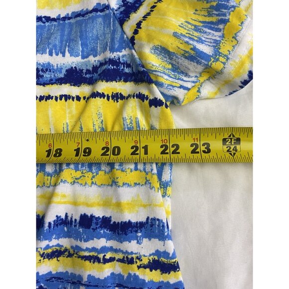 Woman's Short-Sleeve Button-Up Shirt XL Blue Yellow Striped Casual Palm Harbor - Picture 6 of 12